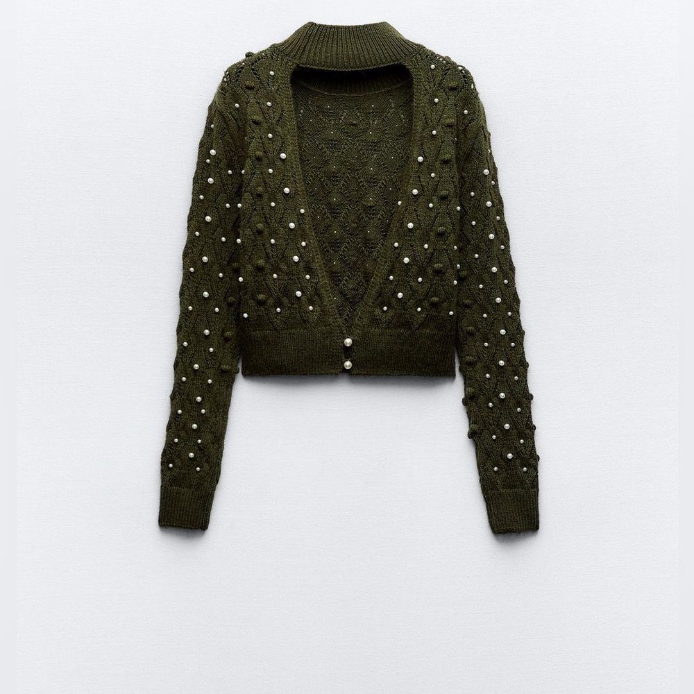 ZARA KNIT OPEN BACK PEARLY SWEATER SIZE